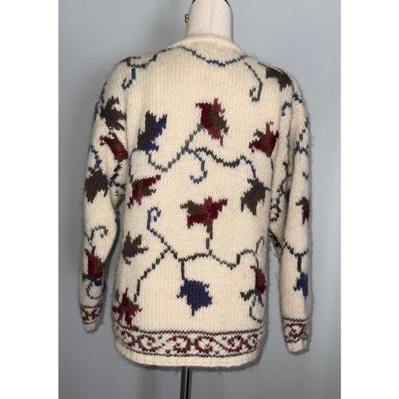 Vintage Icelandic Design 100% wool full-zip floral cardigan - size Small - Picture 3 of 11